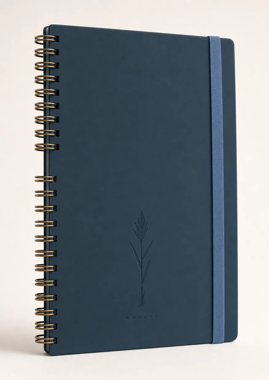 Mokume Marine Blue — deep teal-navy soft-touch cover